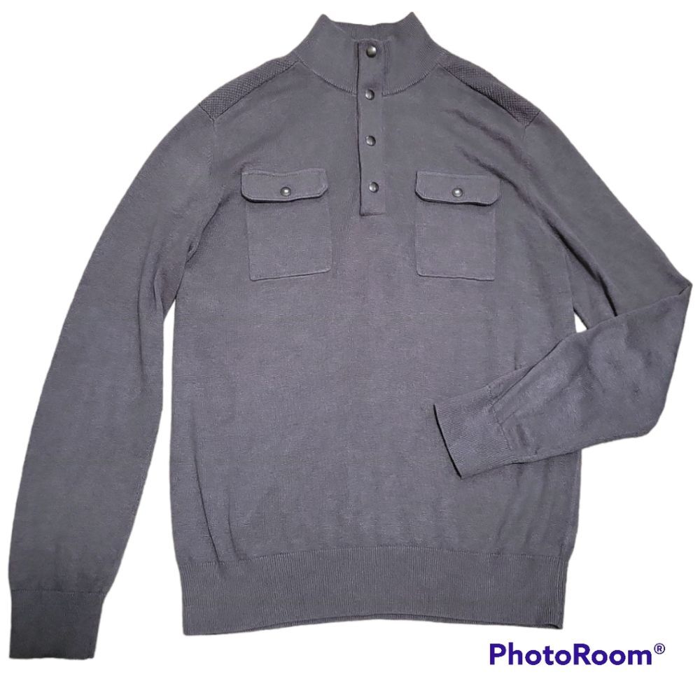 BANANA REPUBLIC GRAY/BROWN POPOVER SWEATER - L